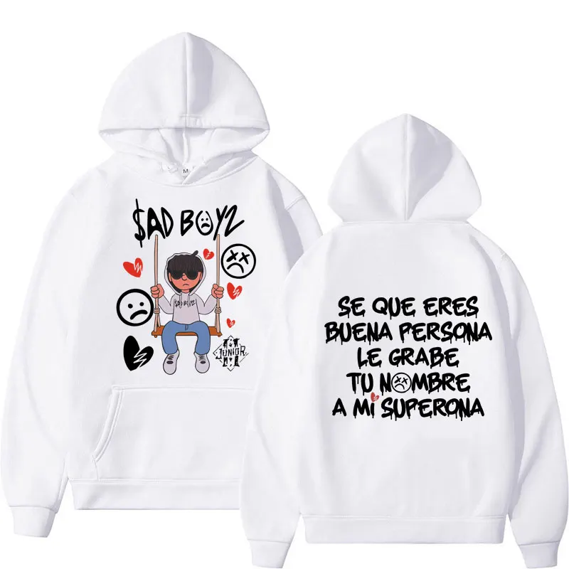 Junior H Sad Boyz Print Hoodies Mania Tour 2024 Harajuku Hip Hop Long Sleeve Men Women Fleece Casual Oversized Hoodie Streetwear