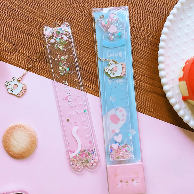 Cute Bear Drawing Bookmark, Quicksand Ruler, Office Gadgets, Papelaria Estética, Material Escolar, Acessórios, Coisas