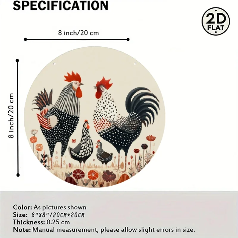 2D Flat, Round Spotted Chick Wall Decor - Vintage Rustic Aluminum Sign Suitable for Home, Easter Gifts, Spotted Chick Design wit