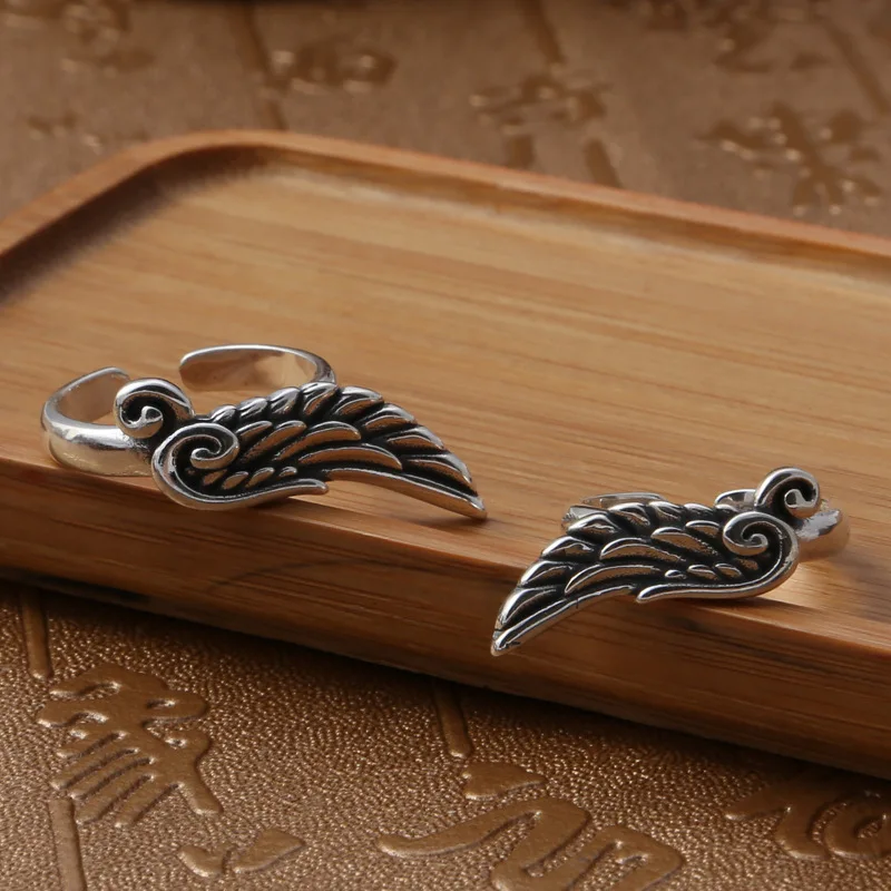 S925 sterling silver jewelry retro thai silver fashion popular wings men's and women's rings couple rings
