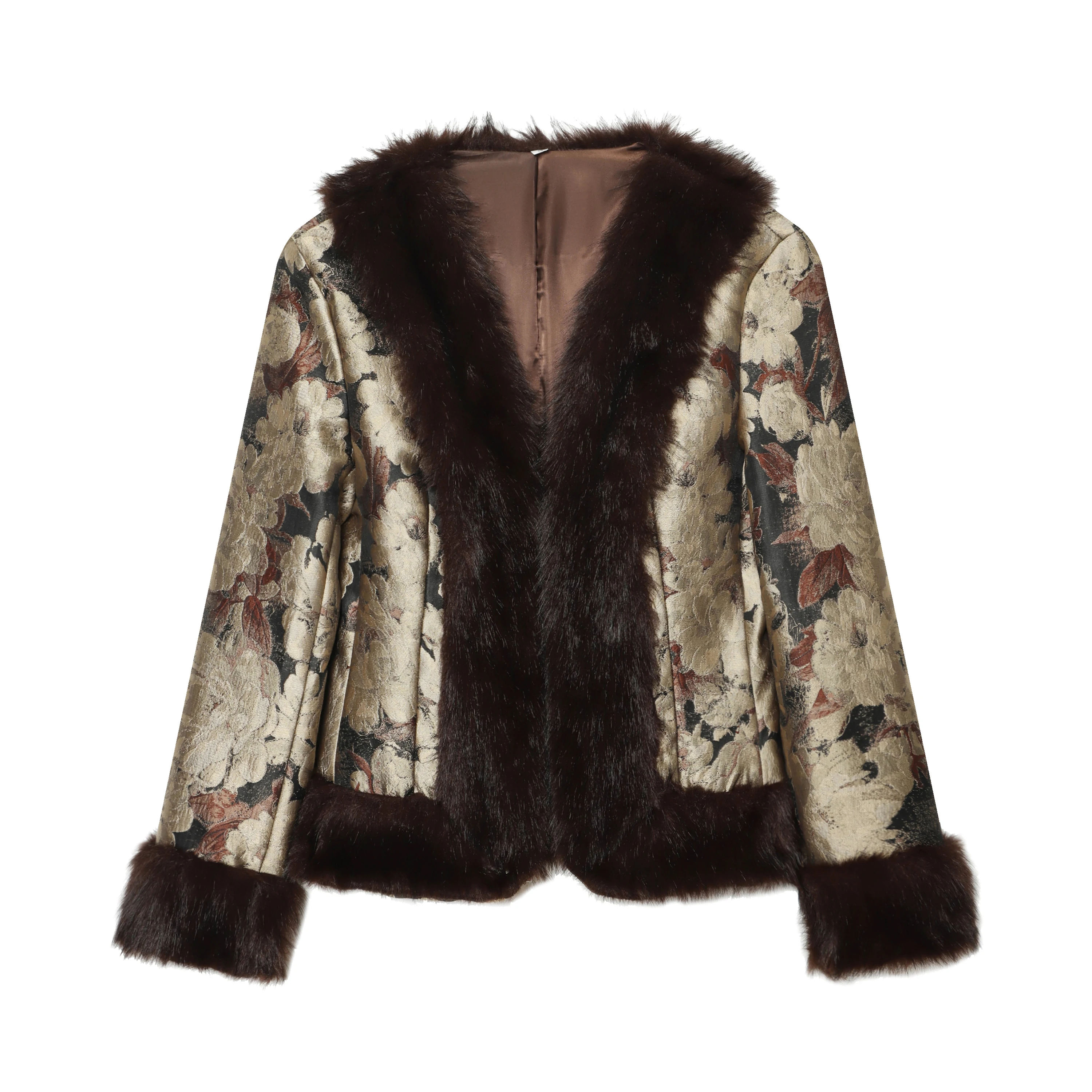 Guobioziy European And American Vintage Jacquard Faux Fur Waist-Cinching V-Neck Furry Jacket Coat 2026 Winter Fashion Outfit