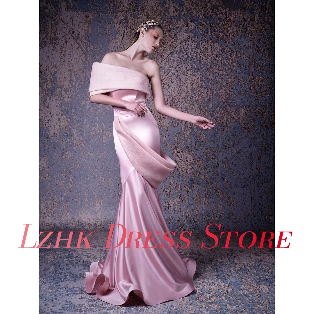 Gaun Malam Bahu Terbuka Putri Duyung Satin Indah Kustom Panjang Selantai Tanpa Tali Kualitas Tinggi فساتين سهرة