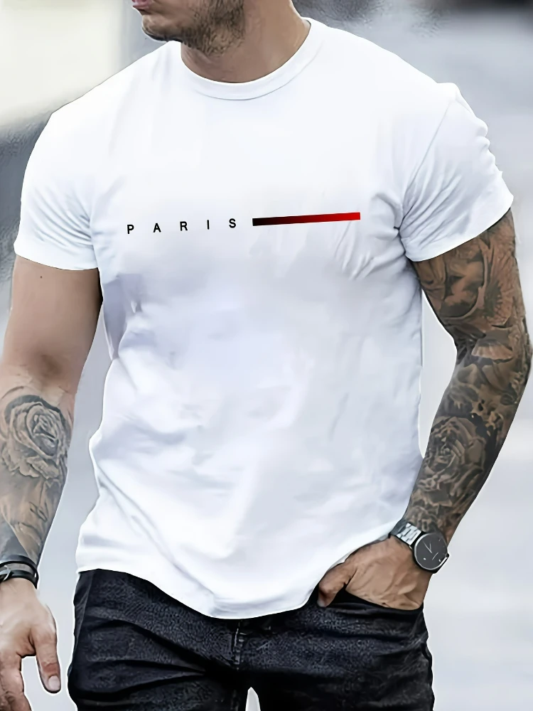 

Creative letter printing, men's graphic design cotton short-sleeved T-shirt, summer casual and comfortable T-shirt.