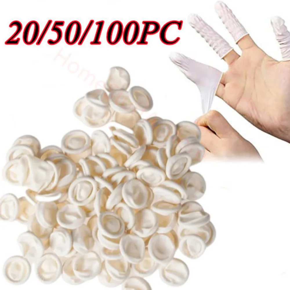 100pc Natural Disposable Latex Finger Cots Non-slip Anti-static Finger Condoms for Beautician Work Fingertips Protector Gloves