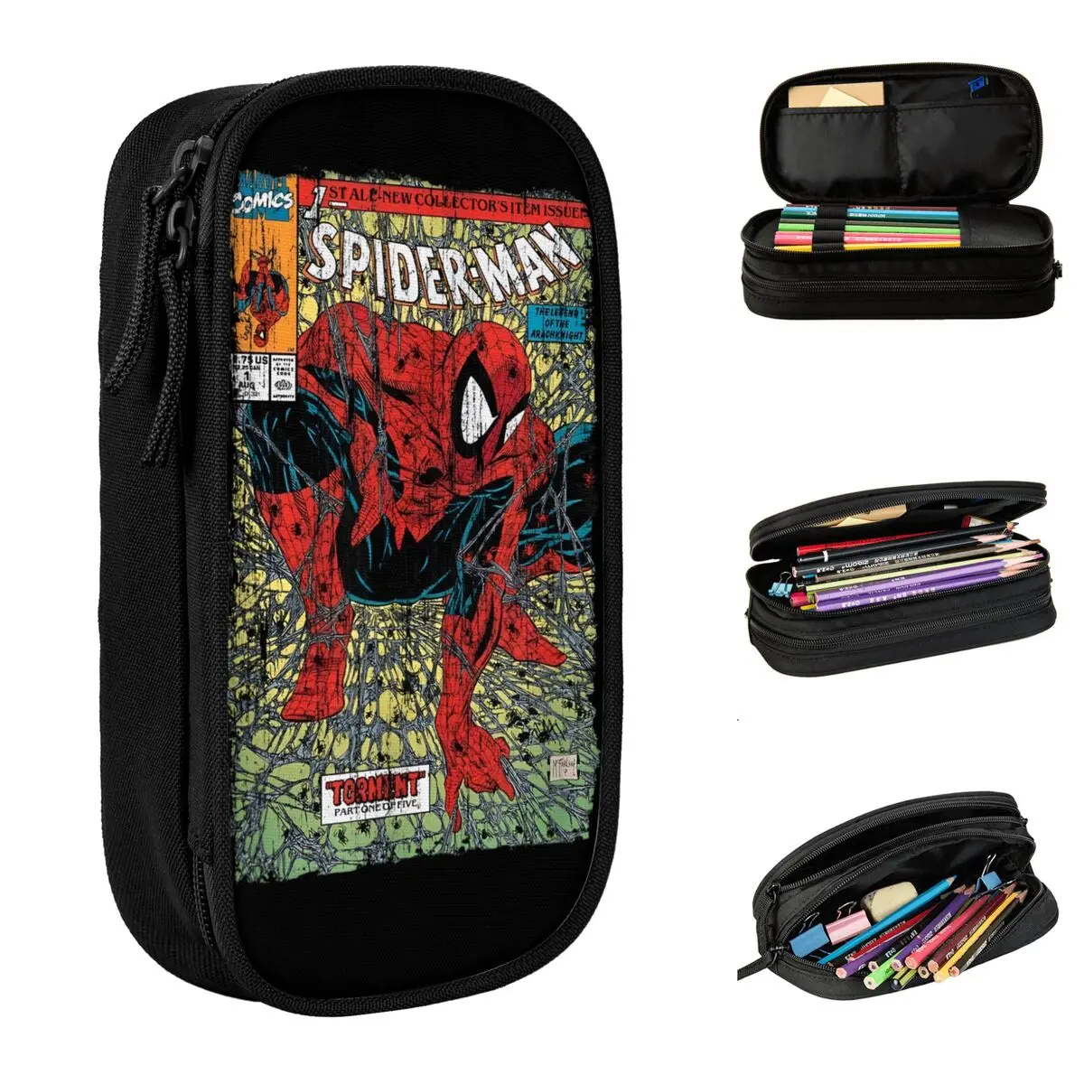 Comics Retro Spider-Man Hero Merch Pen Box Large Capacity School Accessories Spiderman Pencil Box Suprise Gift