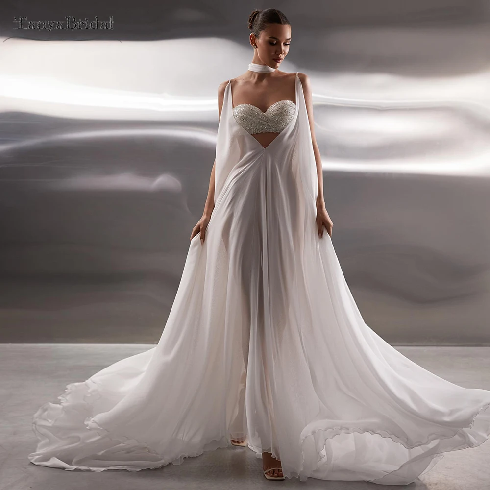 عميق الخامس الرقبة الشيفون الزفاف الرأس ، أكثر من حجم معطف الزفاف أزياء بسيطة ، مساء الزي دون حزام DJ517 #1