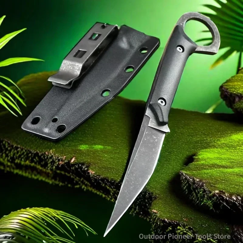 

New 440C stainless steel EDC straight knife, outdoor K-sheathed self-defense survival knife, portable camping hunting knife