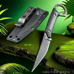 New 440C stainless steel EDC straight knife, outdoor K-sheathed self-defense survival knife, portable camping hunting knife