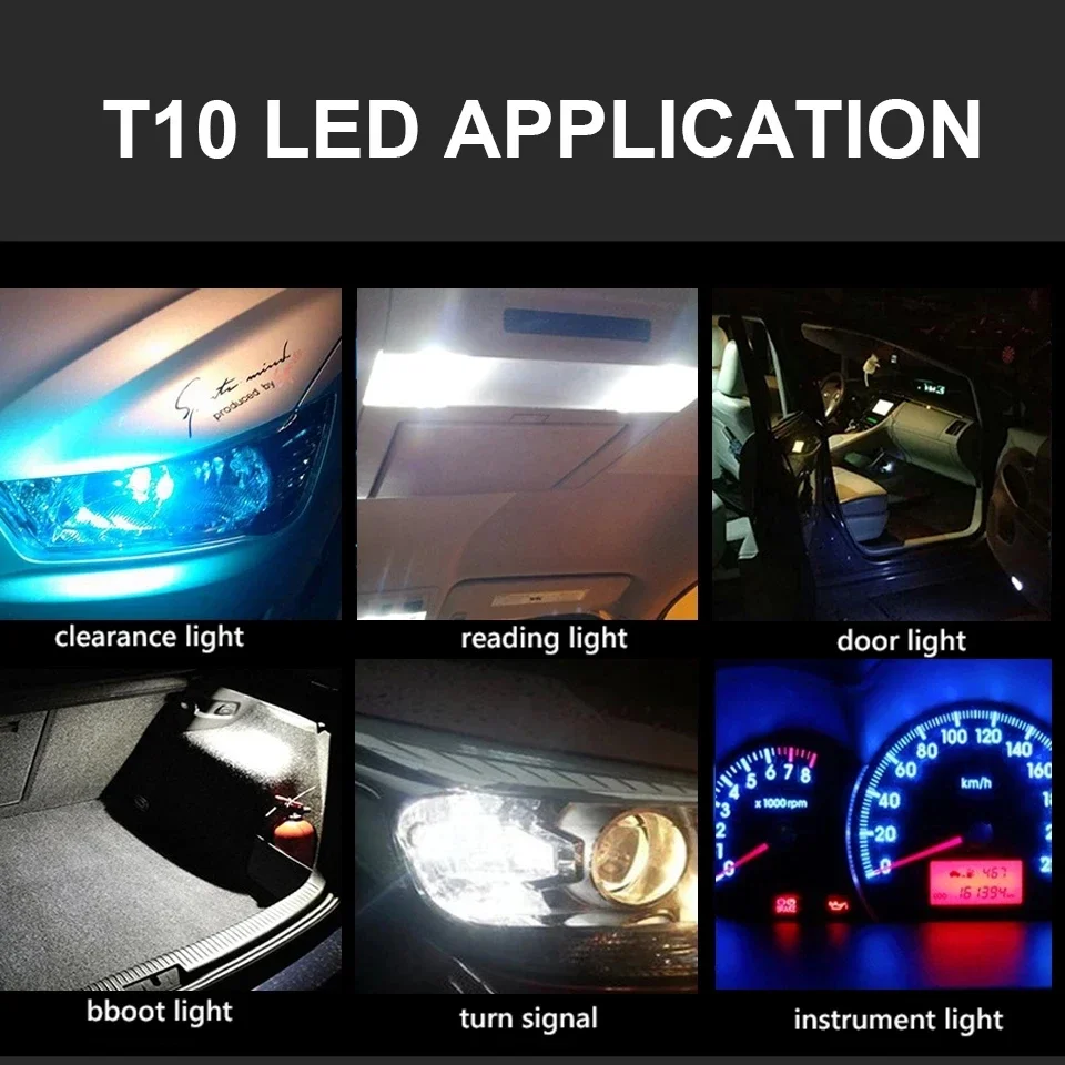 Luz Led T10 W5W para coche, lámpara COB de cristal 6000K blanca para matrícula de automóvil, estilo de bombilla DRL de lectura, 12V, 10 unidades