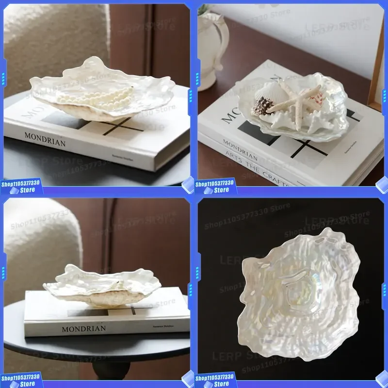 Irregular Shape Turkish Glass Fruit Tray High Grade Symphony Shell Ornament Model Room Storage Jewelry Display Plate Decor