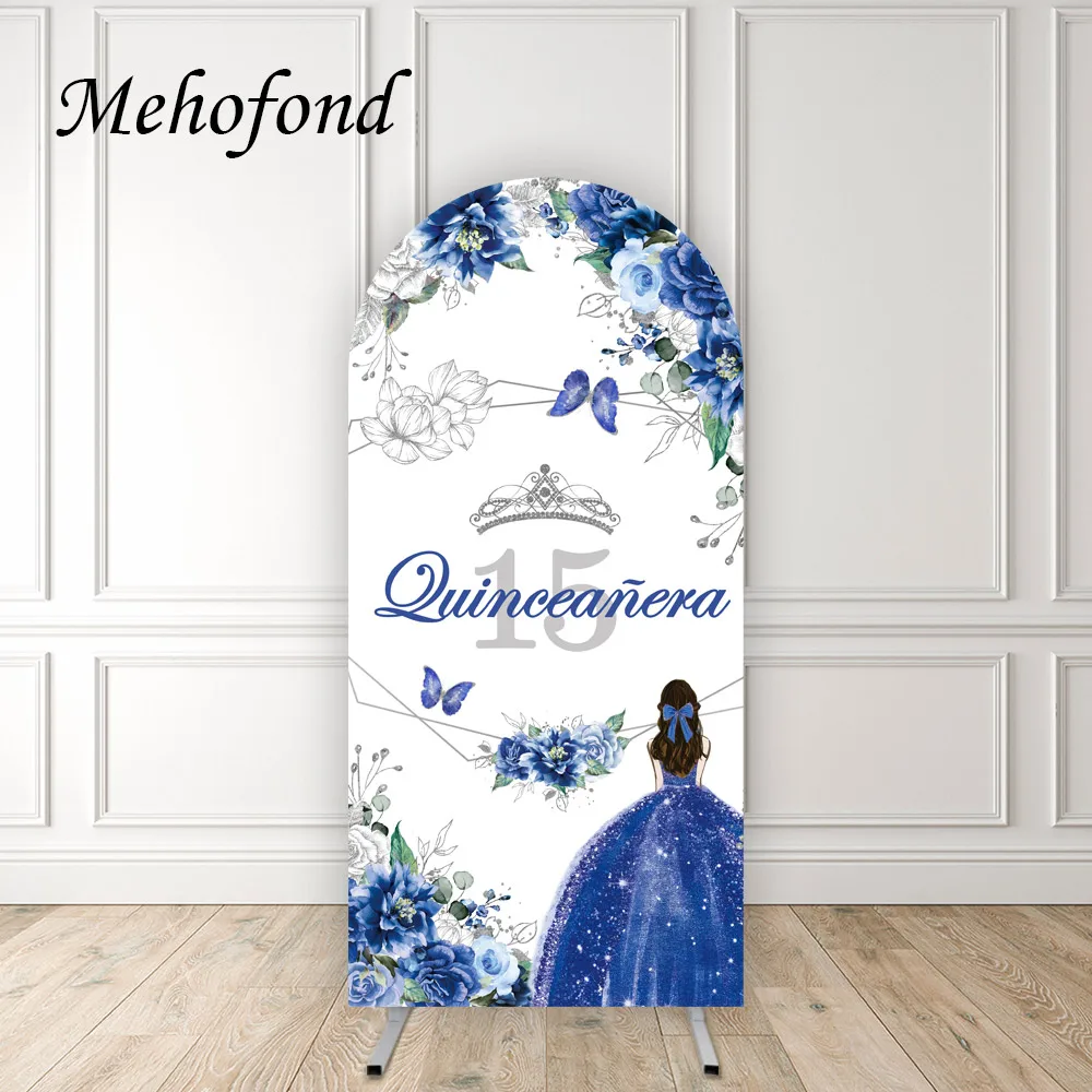 

Mehofond Quinceanera Sweet 15 Princess Birthday Party Backdrops Girl Dress Glitter Crown Floral Decor Double-side Background