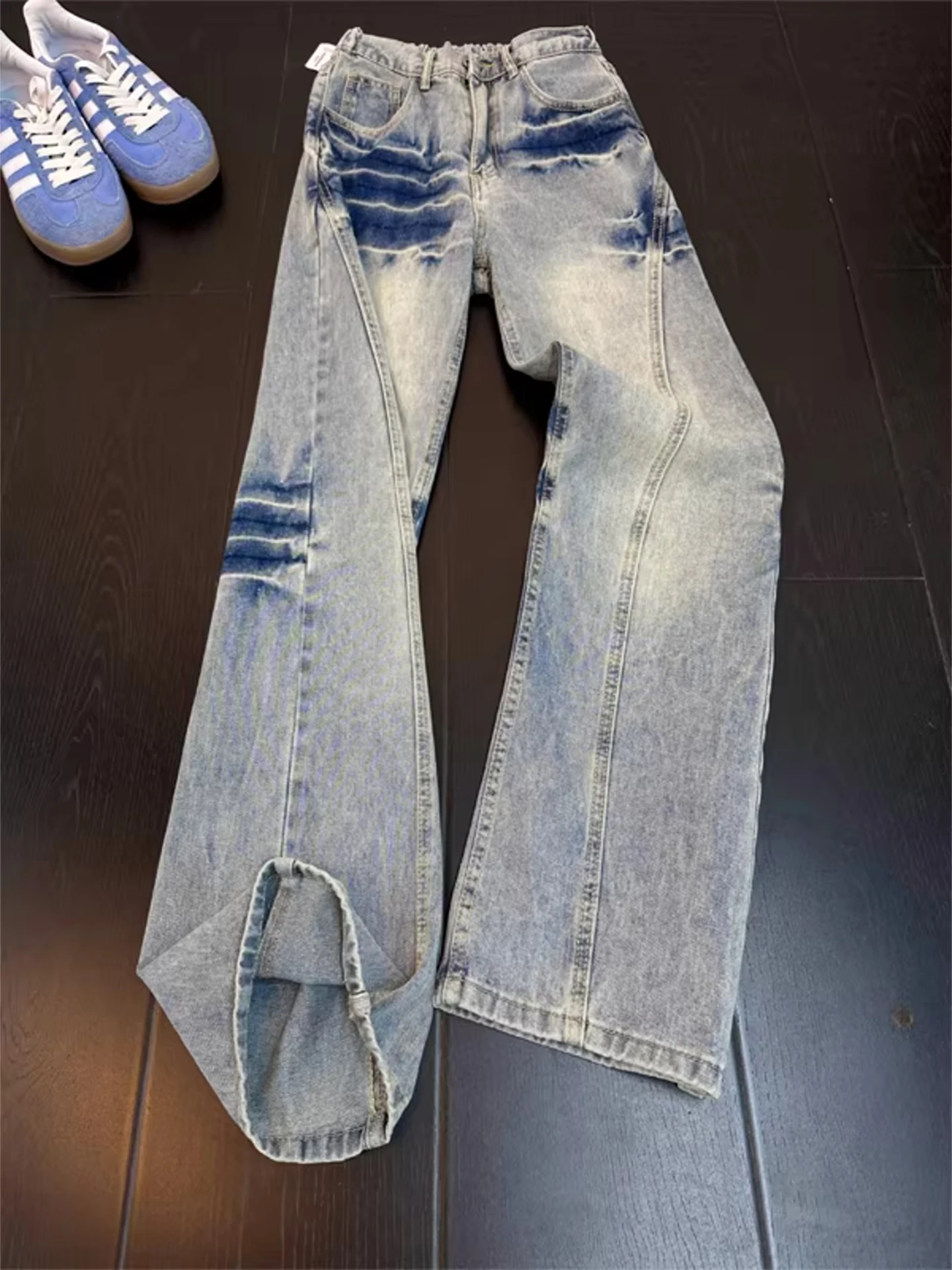 

Мужские джинсы прямого кроя, весенне-осенние, с модным принтом, зауженные, с вырезами, молодежный стиль, повседневная одежда