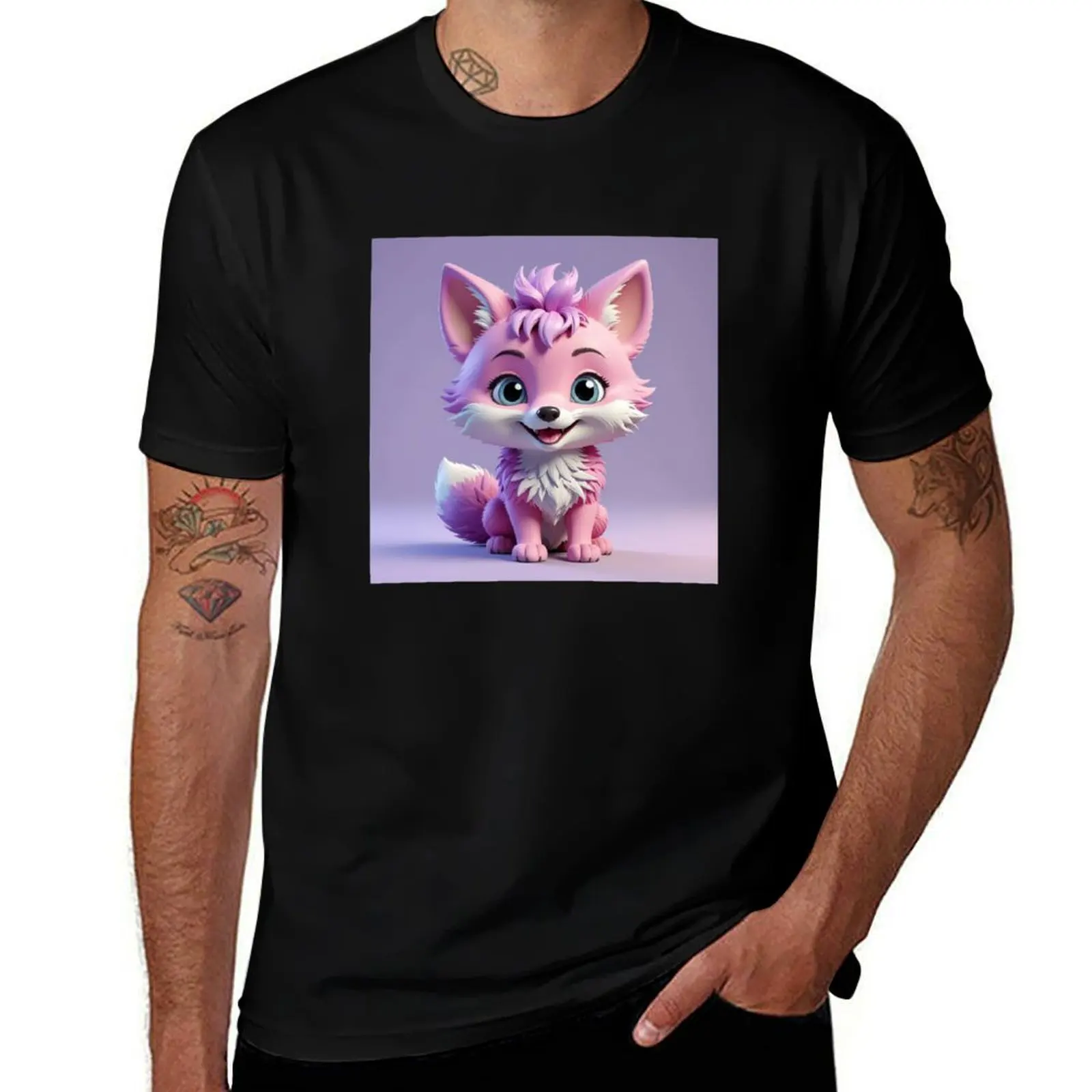 

Happy light purple fox T-Shirt vintage graphic tee animal prinfor boys heavyweights korean fashion mens clothes