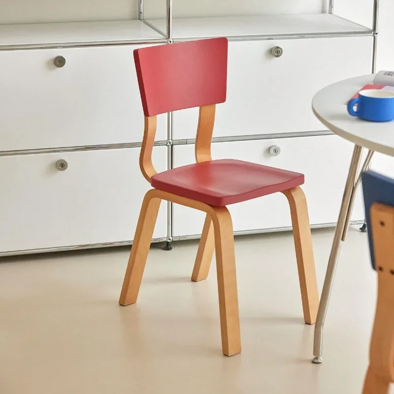 Mid Century Minimalist Wood Desk Chair Colorful Backrest Dining Chair Home Office Study Comfort Seat Furniture Decor