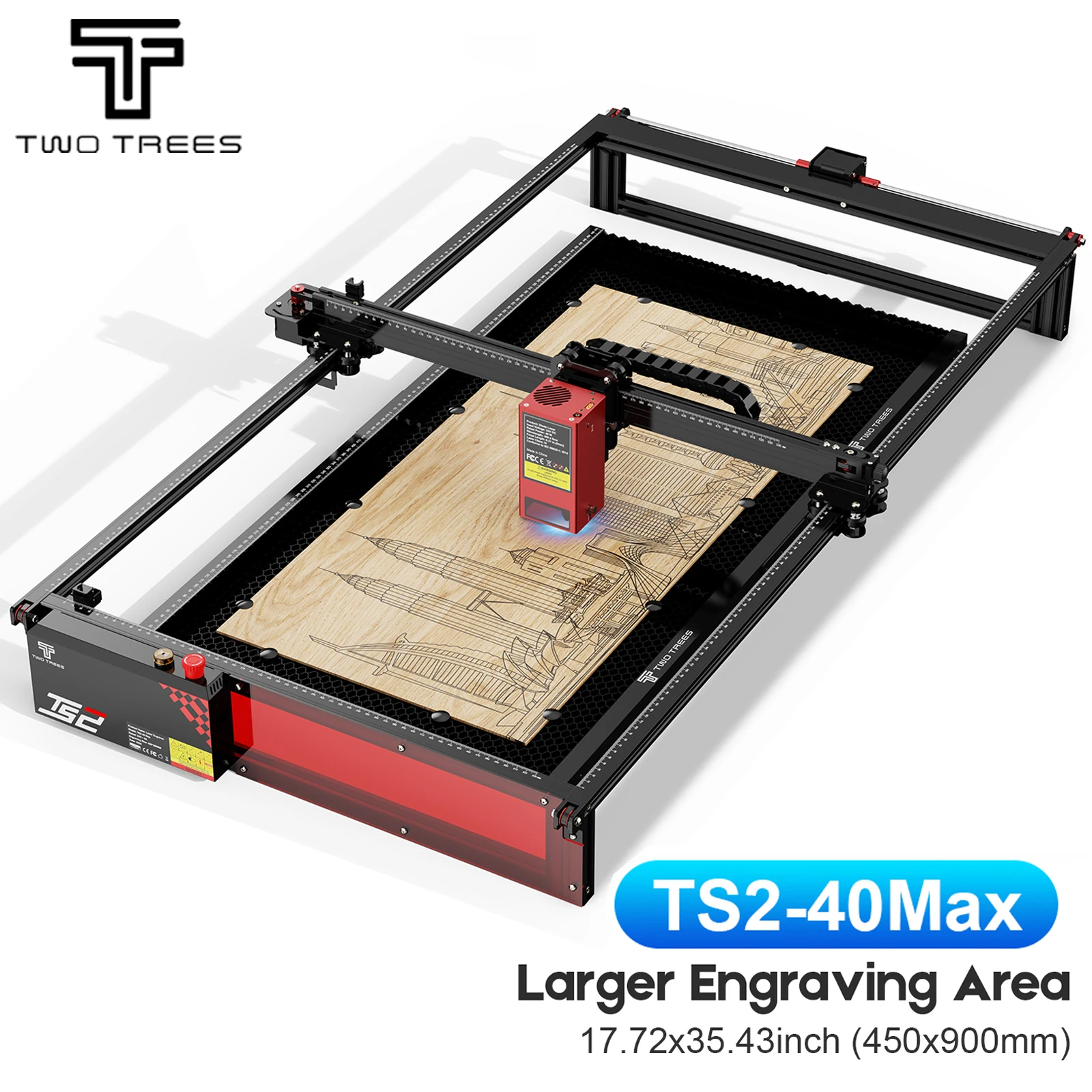 

Twotrees TS2-40w Max Лазерный гравировальный станок с ЧПУ Инструменты для резки древесины Область гравировки 450x900 мм Резка 0,1 мм Нержавеющая сталь Металл