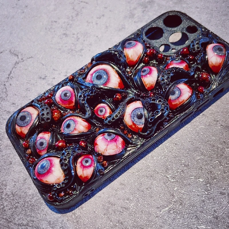 4150 Original 3D Handmade Mobile Phone Case Cthulhu Eyes Bloody Teeth Horror Gothic Dark Punk Art Mobile Phone Case Custom Gift