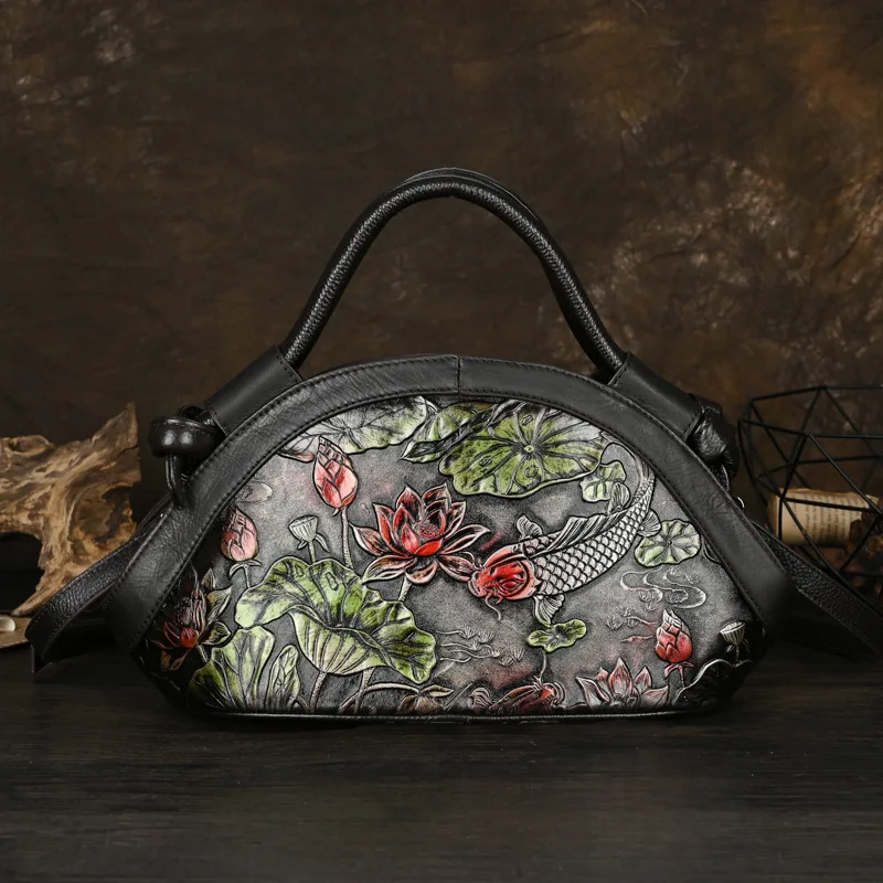 

New Women's Luxury Handbag, Genuine Leather Mom's Bag, Retro Cheongsam, Single Shoulder Diagonal Cross Bag, Dumpling Bun