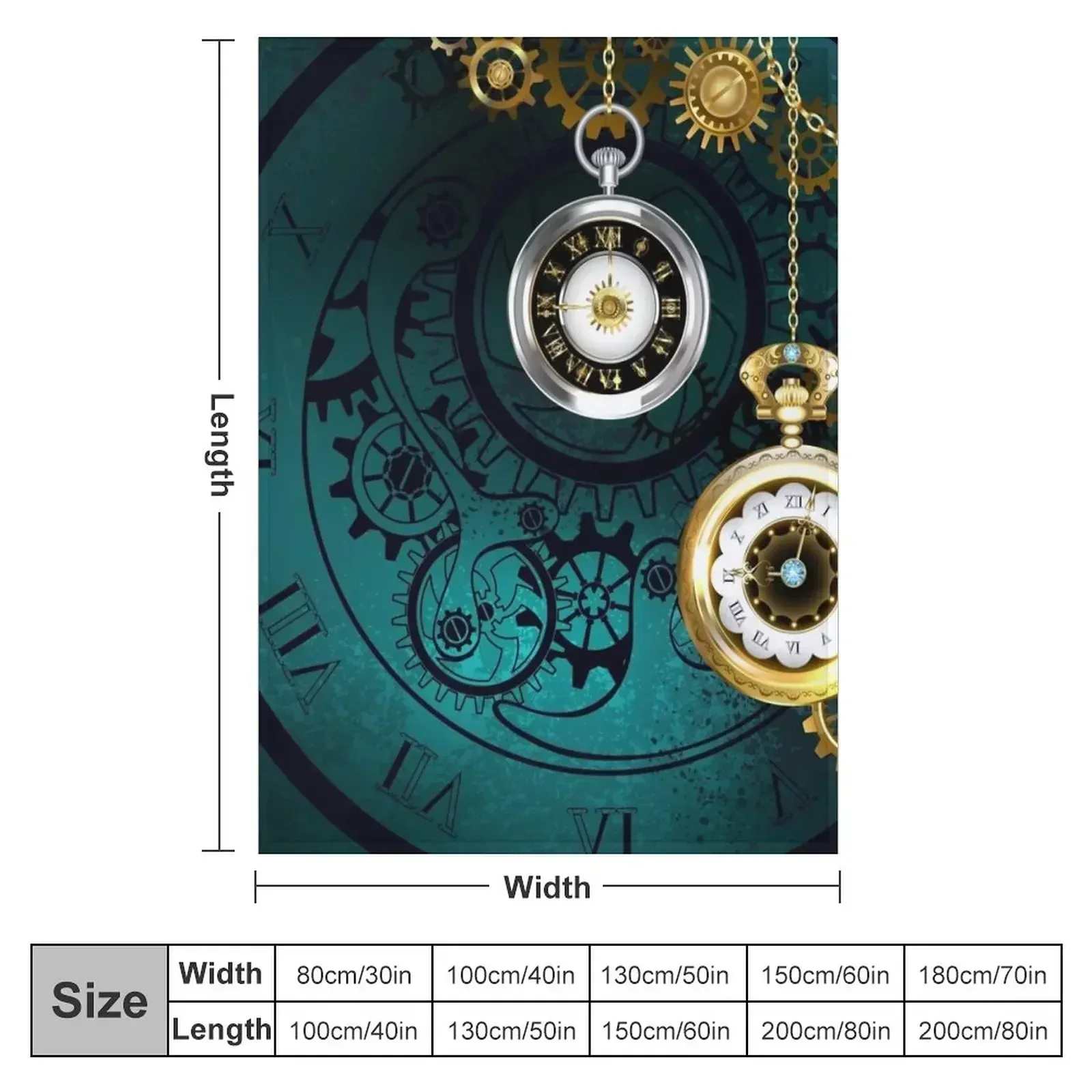 Clock with Gears on Green Background ( Steampunk ) Throw Blanket Weighted Shaggy Large Stuffeds Blankets