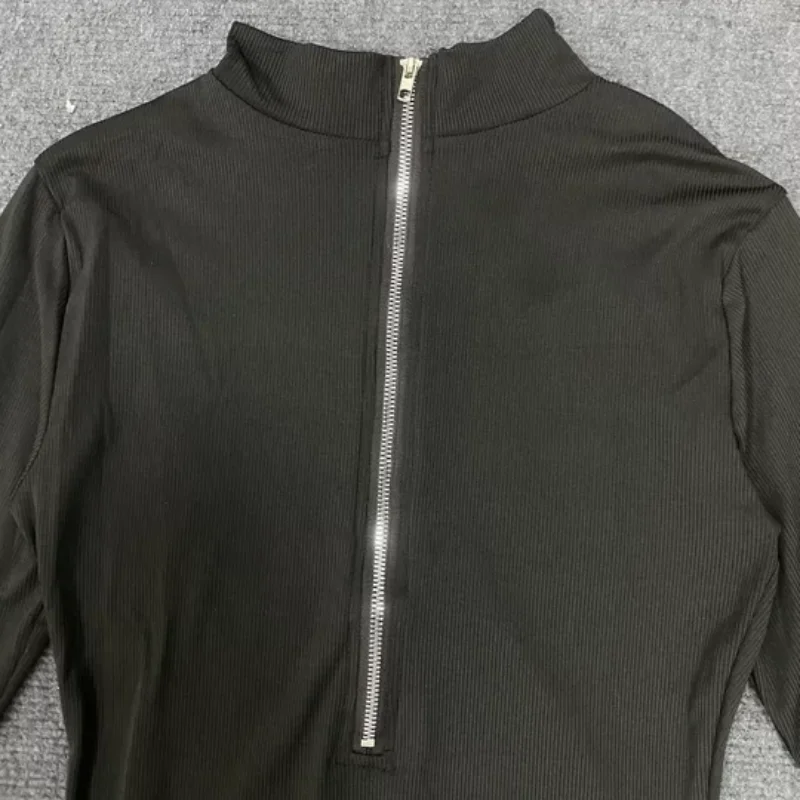 

Temperament Commuting Fashion European American Sexy High Neck Long Sleeved Solid Color Zipper Jumpsuit Pants Women's Clothing