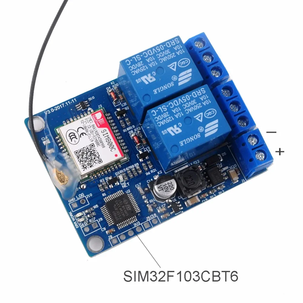 Módulo de relé de 1 canal/2 canales, interruptor de Control remoto SMS GSM SIM800C STM32F103CBT6 para bomba de oxígeno de invernadero FZ3024/FZ3064