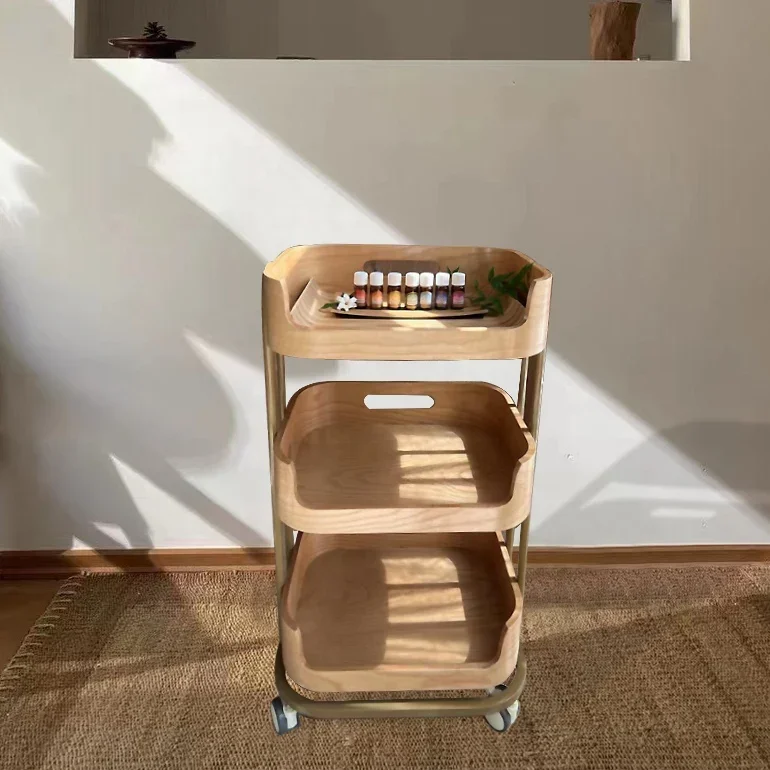 عربة من الخشب الصلب لصالونات التجميل ذات مزاج بارع، عربة نادي سبا، مانيكير لإدارة البشرة ورف للشعر #3