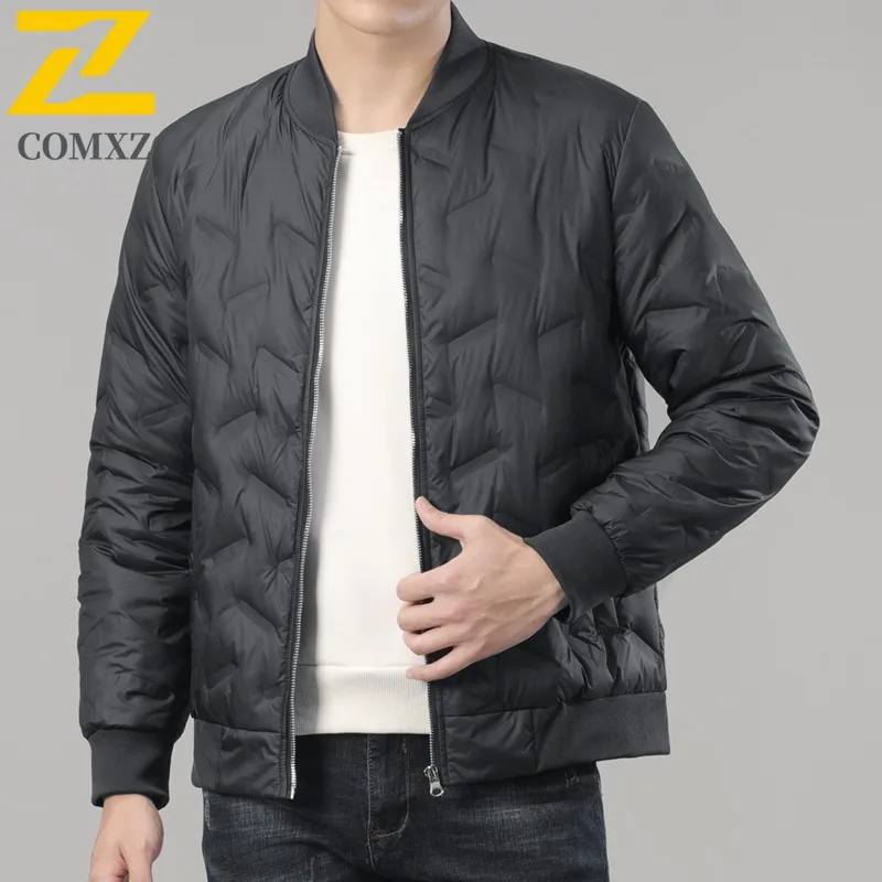 COMXZ-Chaqueta de plumón informal para hombre, Parka cálida y gruesa con cuello de béisbol para ciclismo al aire libre, abrigo de invierno cómodo de estilo coreano
