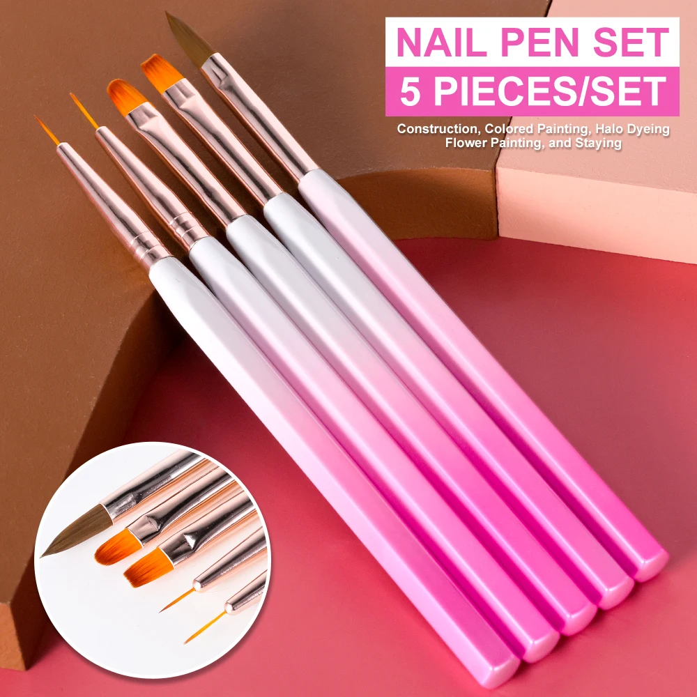 Pennello per unghie per set di pennelli per gel per manicure, disegno a strisce, kit di pennelli per gel per intaglio in polvere liquida acrilica professionale