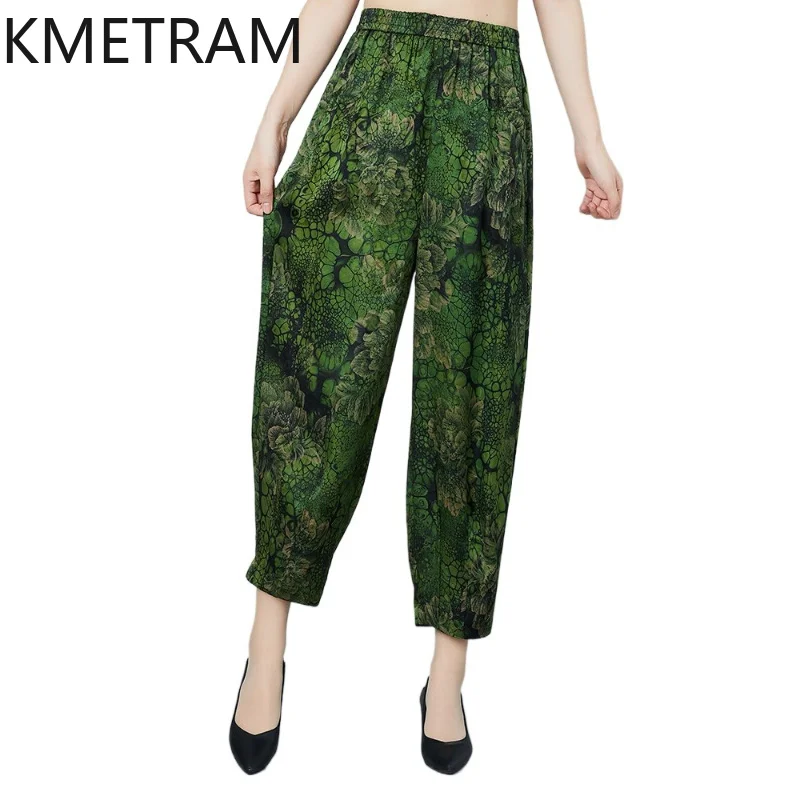 

KMETRAM 100% Real Mulberry Silk Trousers Women 2026 Summer Plus Size Ankle-length Harem Pants Clothes for Woman Pantalones Mujer