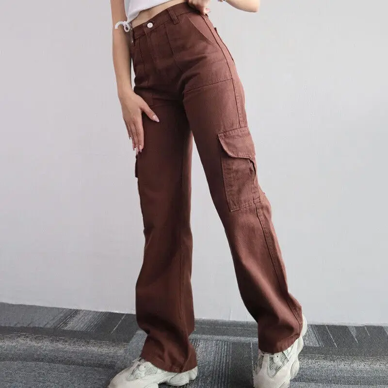 Spring and Autumn European and American Versatile Casual Mid Waist Three-Dimensional Pocket Waist Collection Workwear Pants