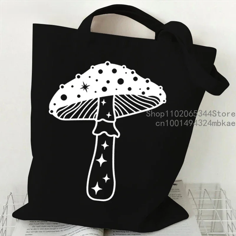 Shoulder Bag Vintage Sun Moon Butterfly Canvas Tote Bag Women Mushroom Series Shopping Bag Plant Style Student Mushroom Handbags