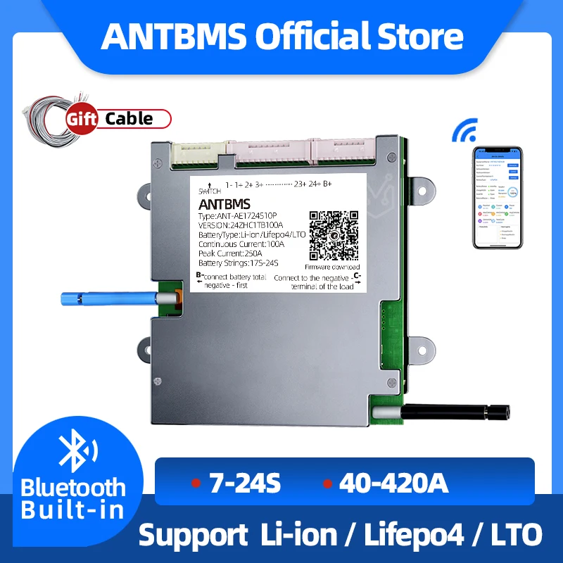 Smart BMS ANT BMS 7S a 16S 17S 18S 19S 20S 21S 22S 23S 24S li-ion LiFePo4 LTO batteria 40A 80A 110A 130A 340A 1050A 48V 60V 72V