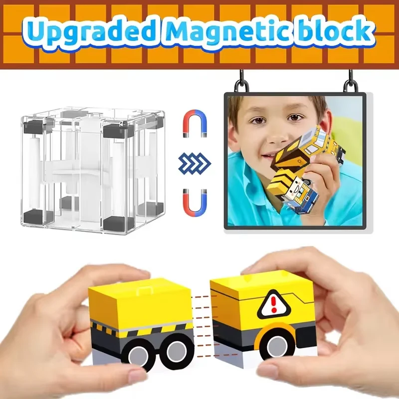 2.0cm 자석 블록 자석 조립 블록 자석 블록 트랙이 있는 도로 건설 차량 STEM 조립 장난감