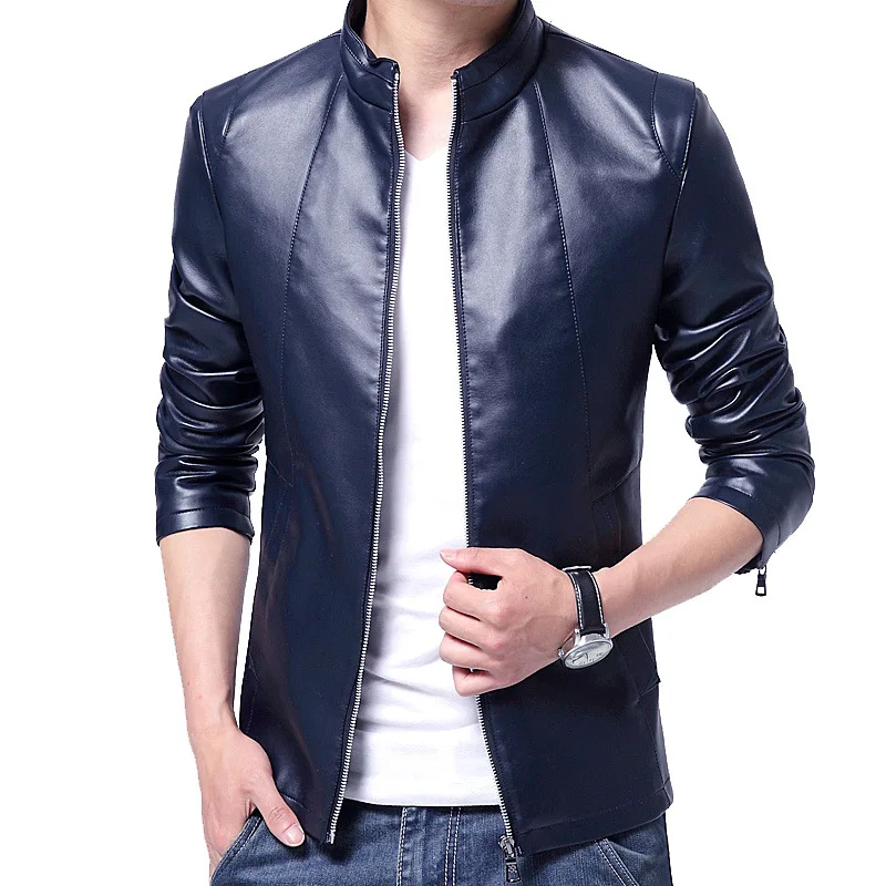 Spring Autumn Waterproof Leather Jacket Coat Men Bomber Motorcycle PU Jacket Causal Vintage Black Biker Business Leisure Jackets