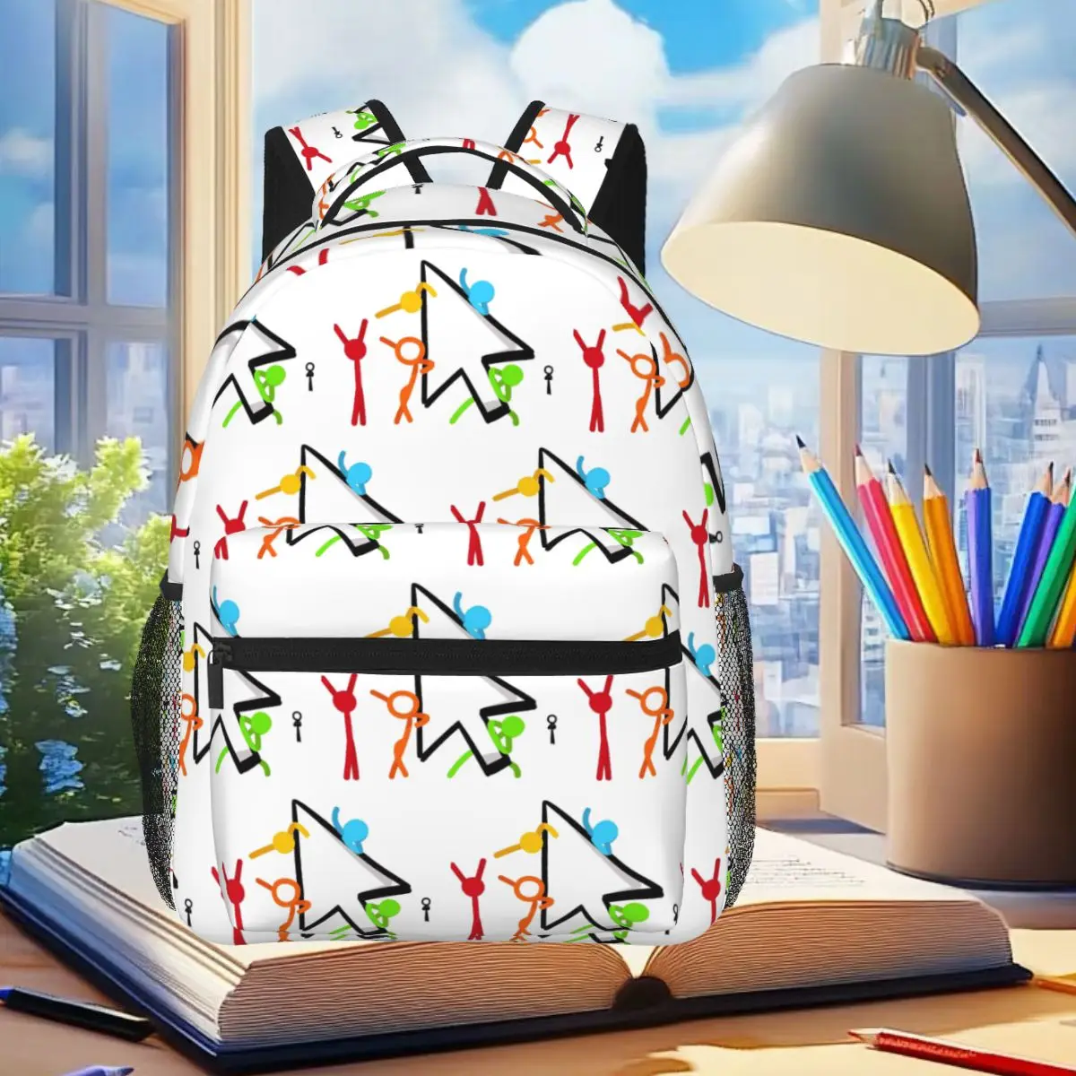 Alan Becker Five Stick Figures With Fire Mouse Pickaxe Backpack Student Boy Girl BookBag Kids School Bag Computer Shoulder Bags