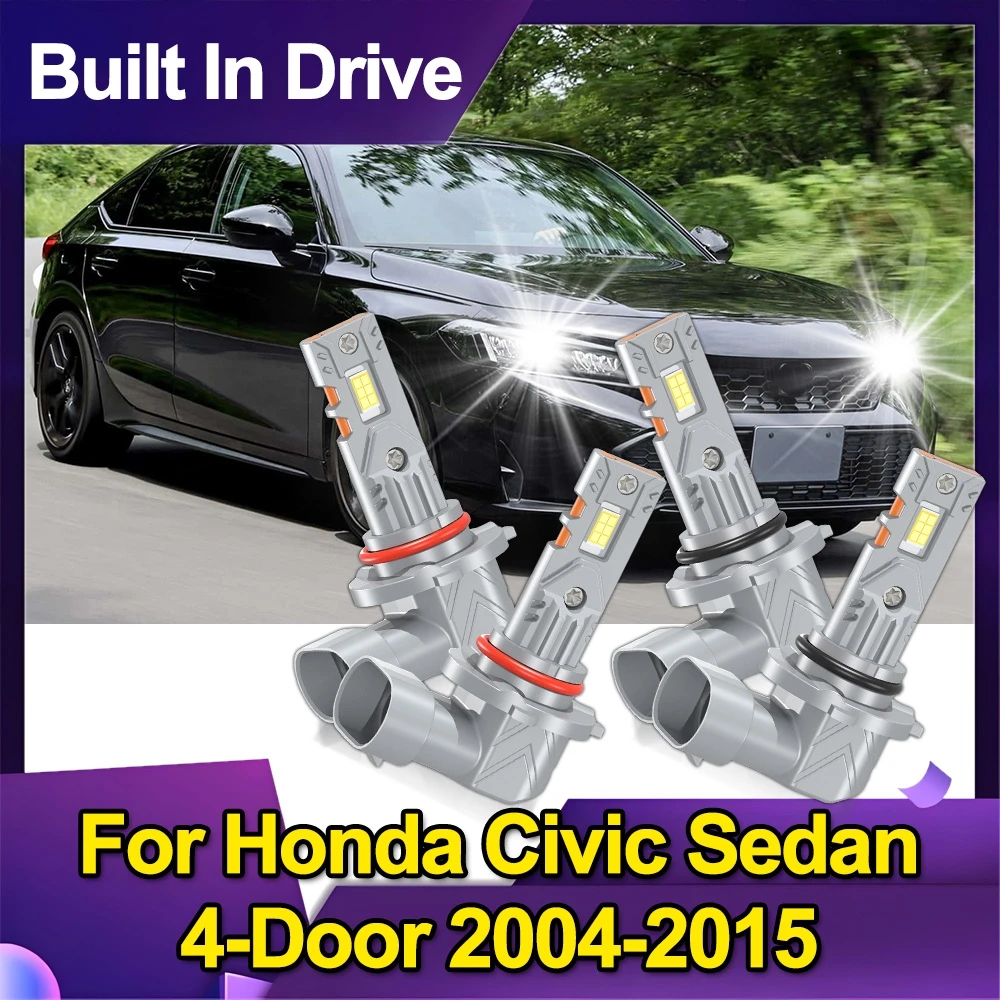 

For Honda Civic Sedan 4-Door 2004-2015 9005/HB3 9006/HB4 LED Headlight Bulbs Combo High Low Beam Kit 6000K Extremely White