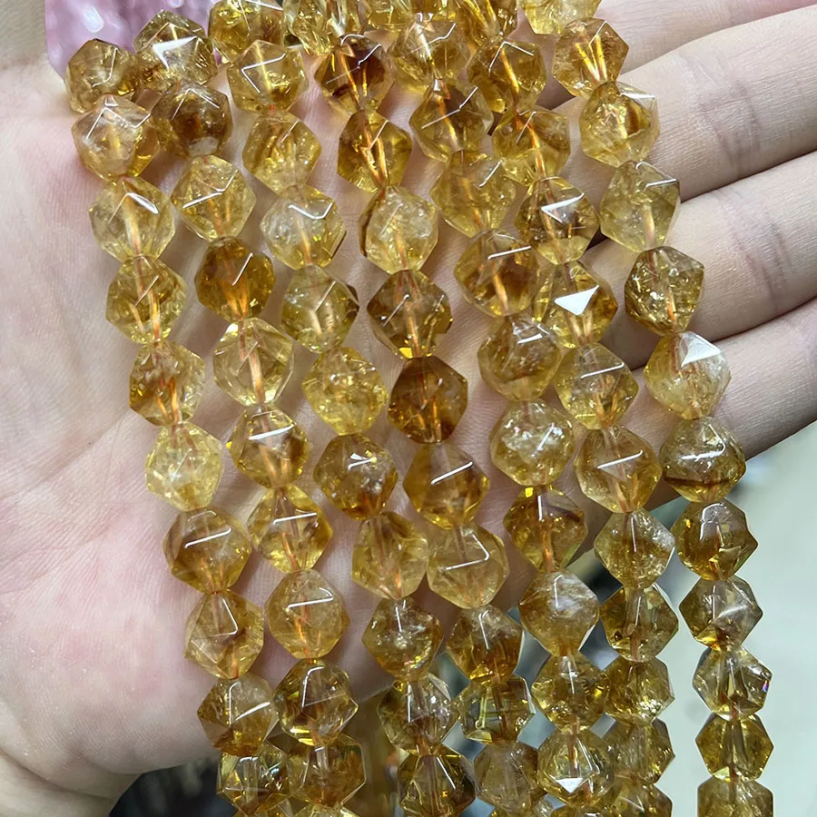 

Natural Crystal Citrine Section Stone Beads Faceted Loose Spacer For Jewelry Making DIY Necklace Bracelet 15'' 6--10mm