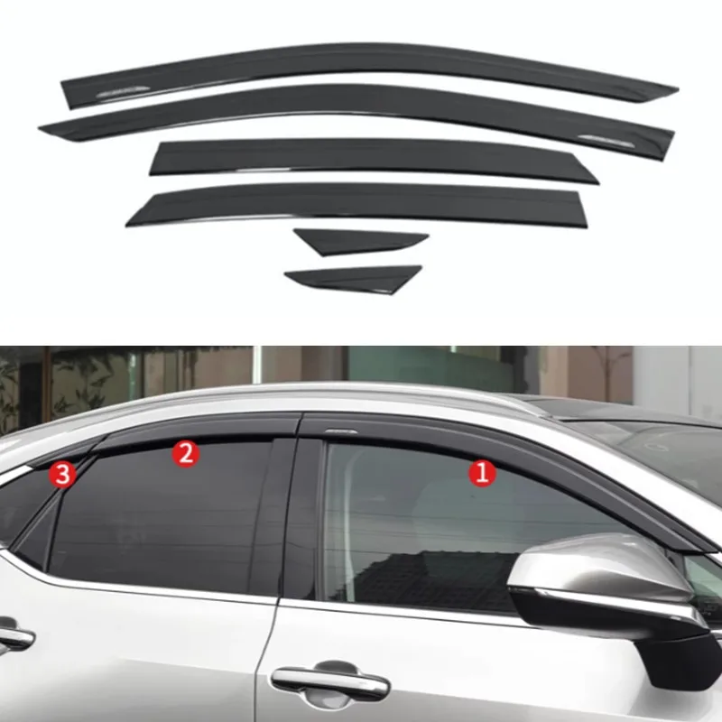 

Fits For Lexus NX250 350h 2022-2024 ABS Black Window Wind Visors Rain Guard Vent Deflectors 6PCS Car Styling Accessories