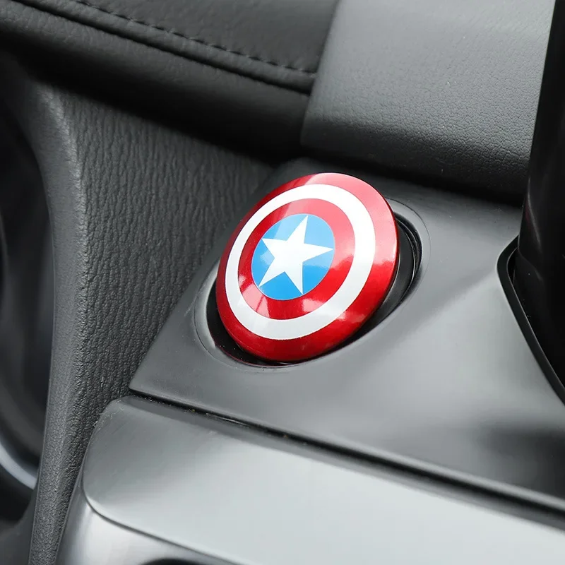 Marvel America Captain Iron Man Car Engine Ignition Start Button Sticker Protective Cover Avengers Car Decoration