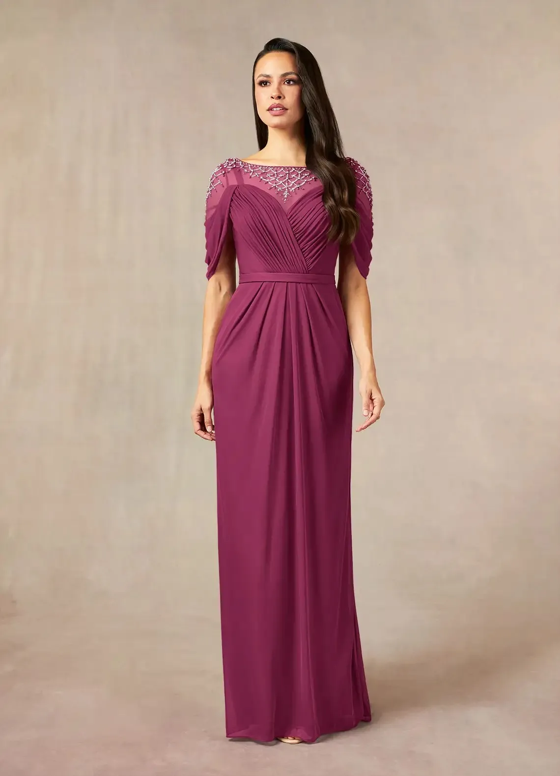 

Customized Round Neck Mother of the Bride Dress Beaded short sleeve Knitted Formal Evening Dress Wedding Guest Party Dress