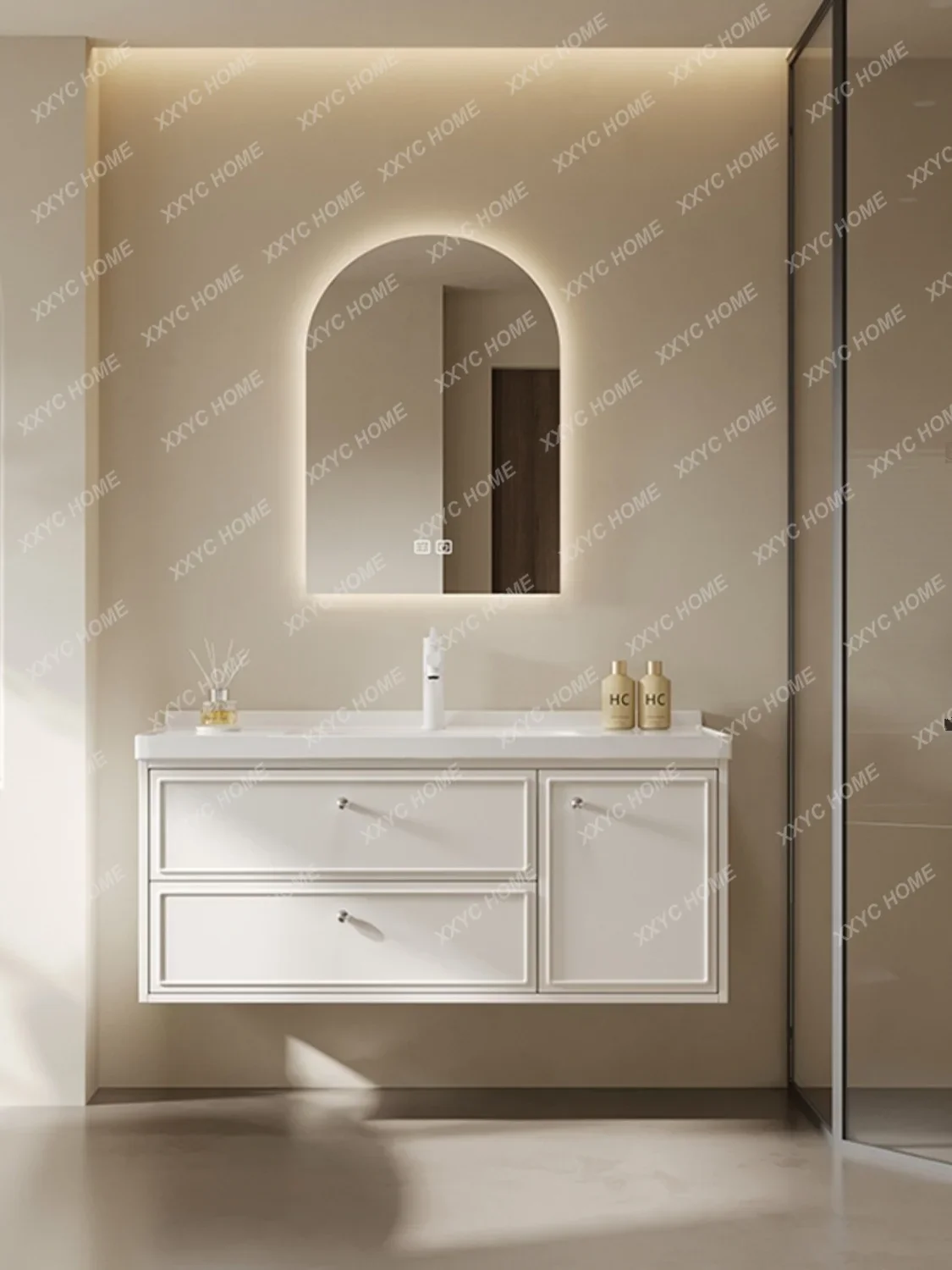 

Oak Bathroom Cabinet Combination Wash Basin Face Washing Basin Cabinet Ceramic Whole Washbin Mirror Cabinet