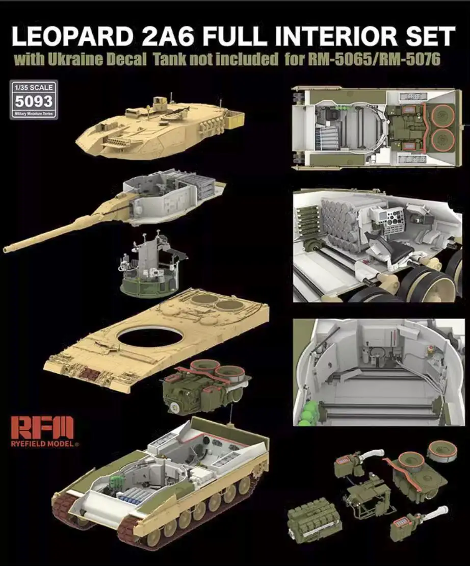 

RYEFIELD 5093 1/35 LEOPARD 2A6 FULL INTERIOR SET With Ukraine Decal Not Included Tank For RM-506J/RM-5076