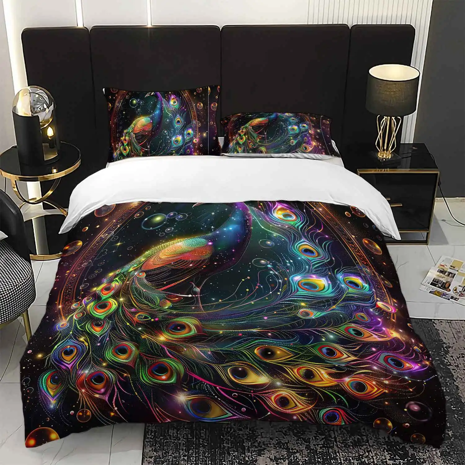 

3 шт., красочные пододеяльники с перьями павлина, комплект пододеяльников, комплект постельного белья с павлином, комплект одеял на тему павлина, декор для спальни с павлином