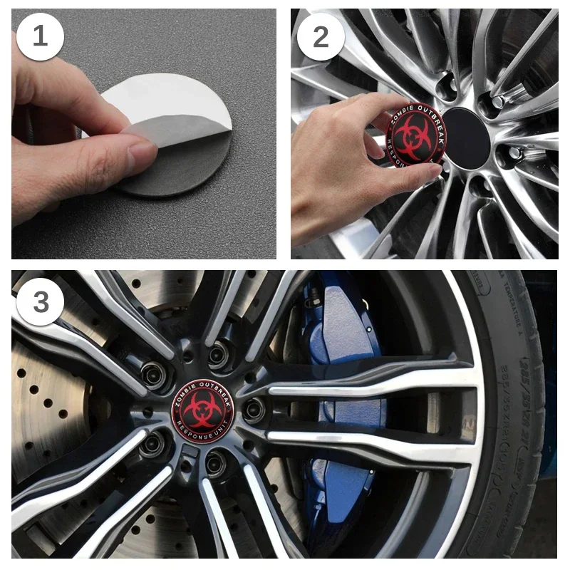 4Pcs 56mm Zombie Outbreak Emblem Car Wheel Center Hub Cap Stickers Rim Cover Badge For BMW Chevrolet Dodge Ford Honda Hyundai