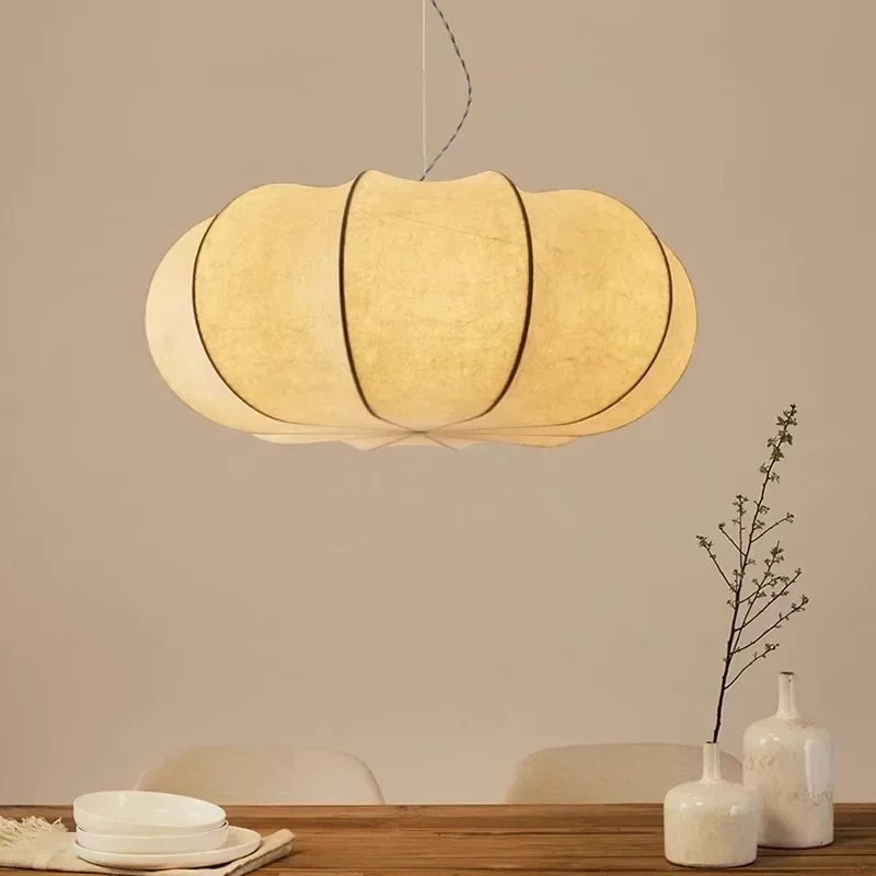 

Japanese Wabi Sabi Style Pendant Lights Creative Pumpkin Silk Lamp for Bedroom Living Room Lamp Cafe Restaurant Decor Hanging
