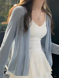 Women's Knitted Ice Silk Light Weight ort Sve Cardigan Summer Sweet Sle Sweet Japanese Sle Top with Sling Skirt