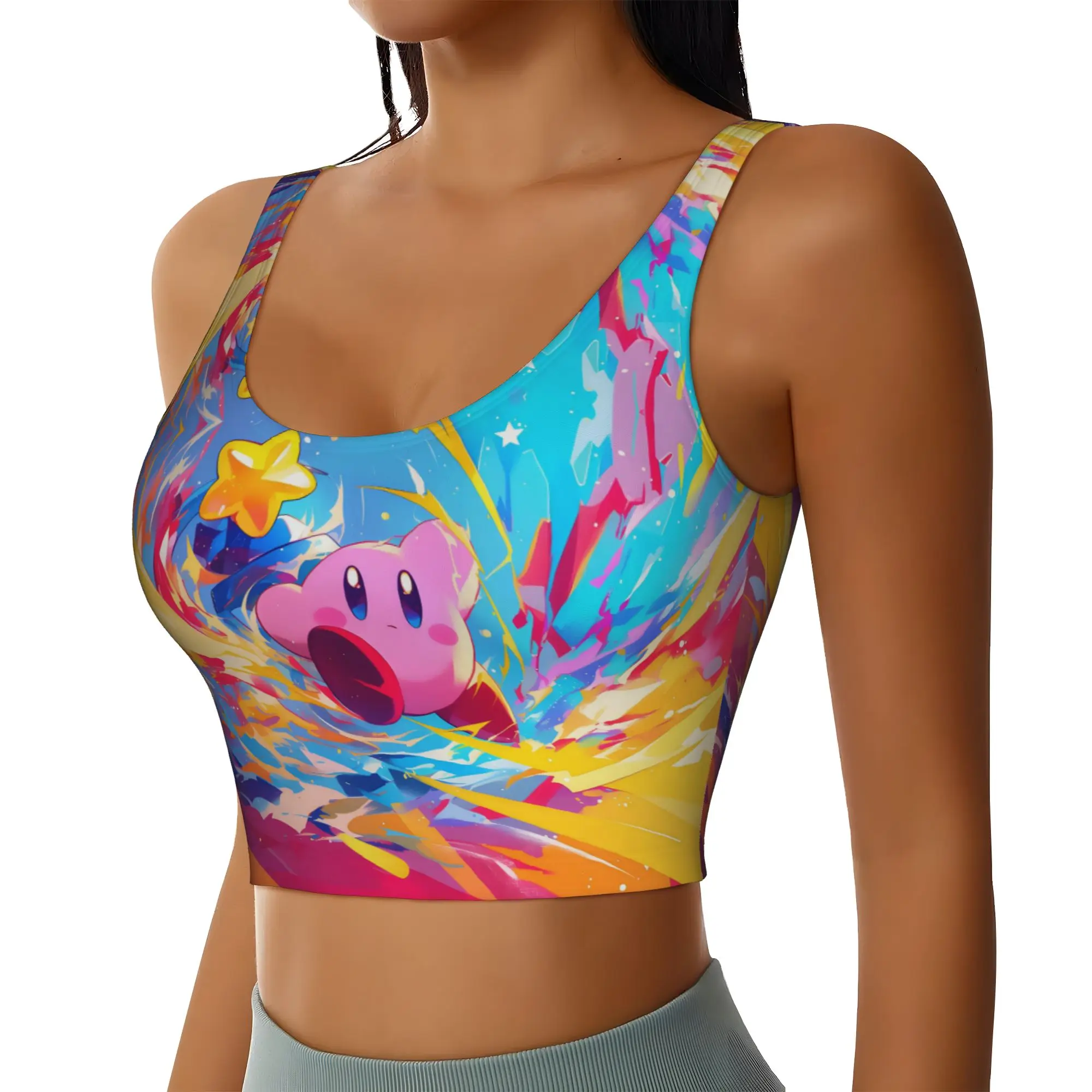 Custom K-Kirbys Cartoon Workout Crop Tank Tops Women's Seamless Video Game Yoga Running Sports Bras