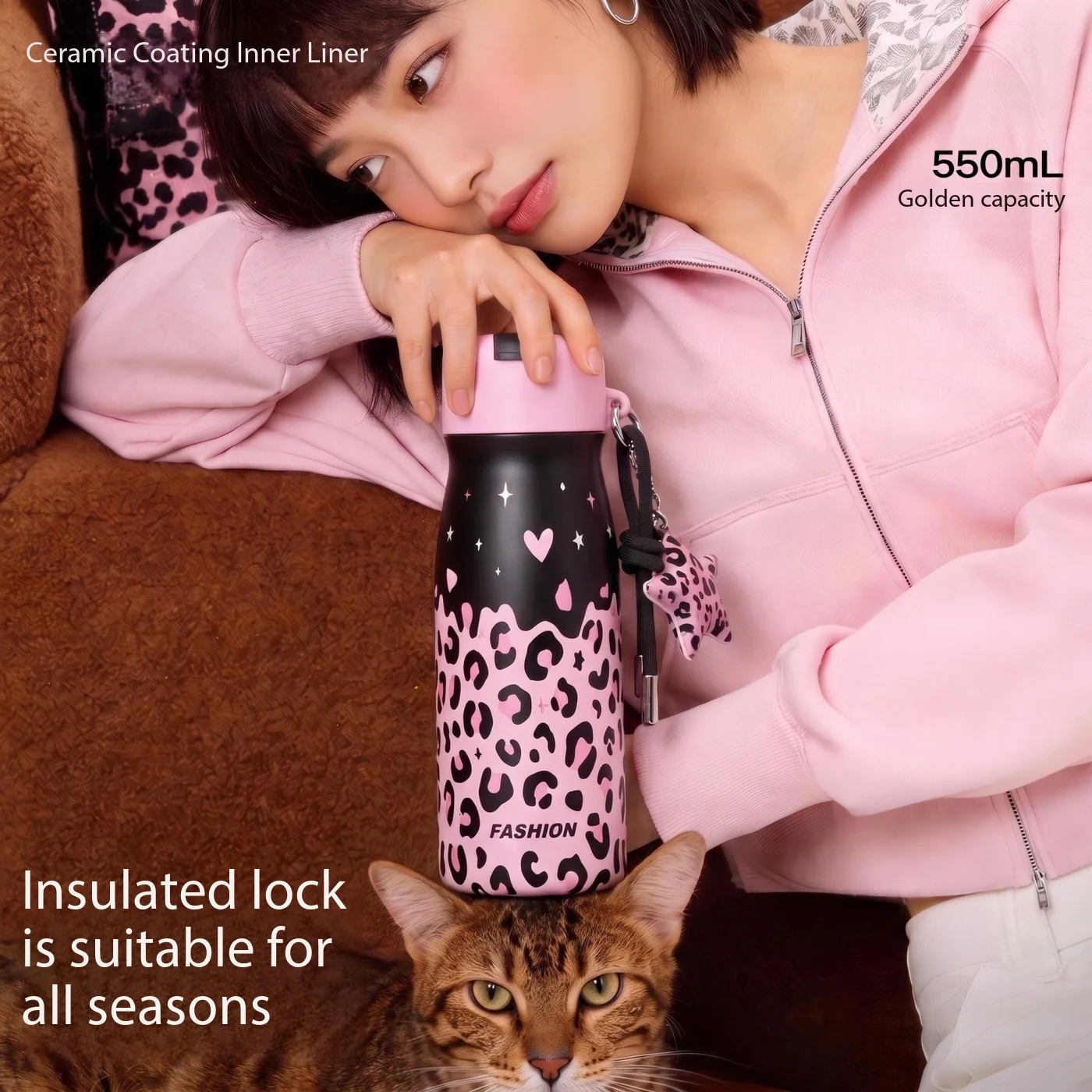 Kitchen,Dining & Bar Vacuum Flasks & Thermoses Leopard Print Insulated Water Cup High-Looking Car Portable Coffee Cup with Straw