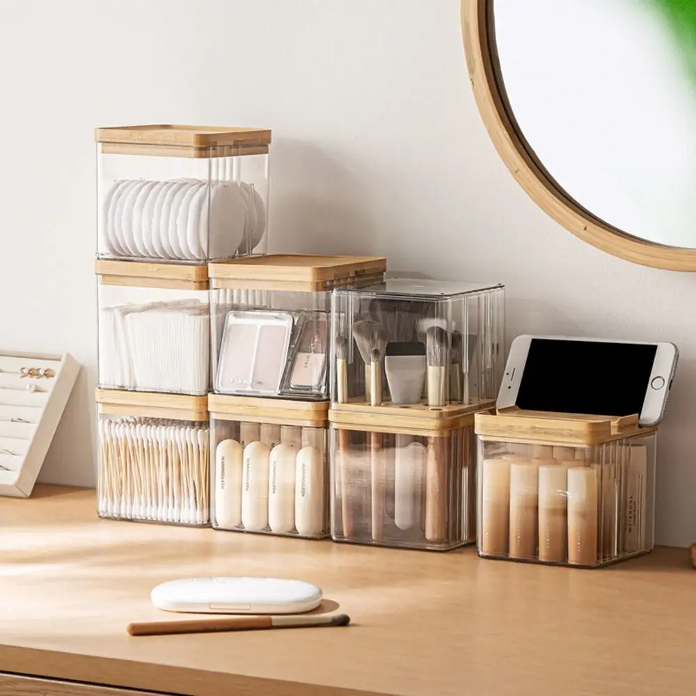 Clear Makeup Brush Holder Large Capacity Dust-proof Cosmetic Storage Box Waterproof with Lid Desktop Storage Container