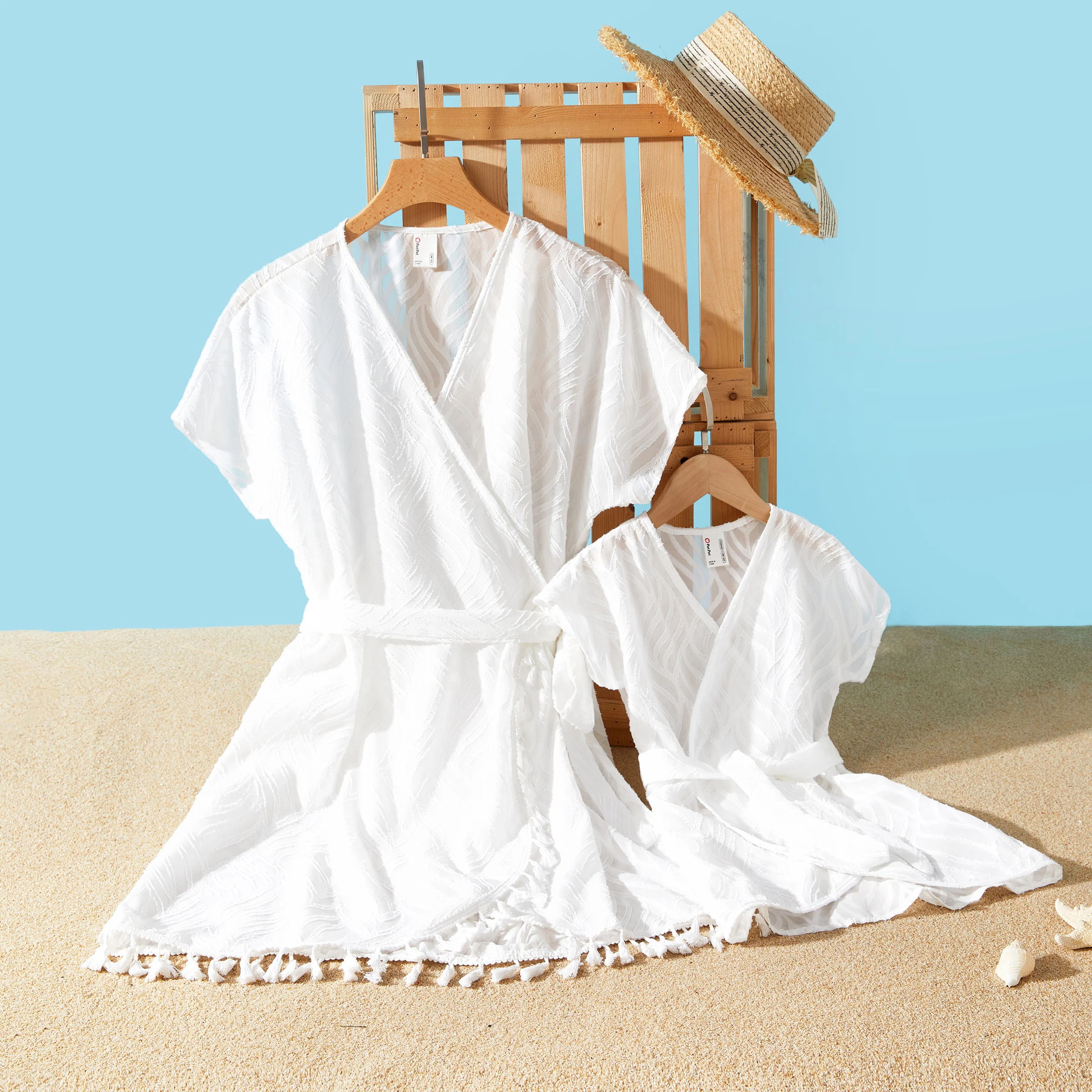 

PatPat Mommy and Me Swimwear Pure White Tasseled Cover up Dress