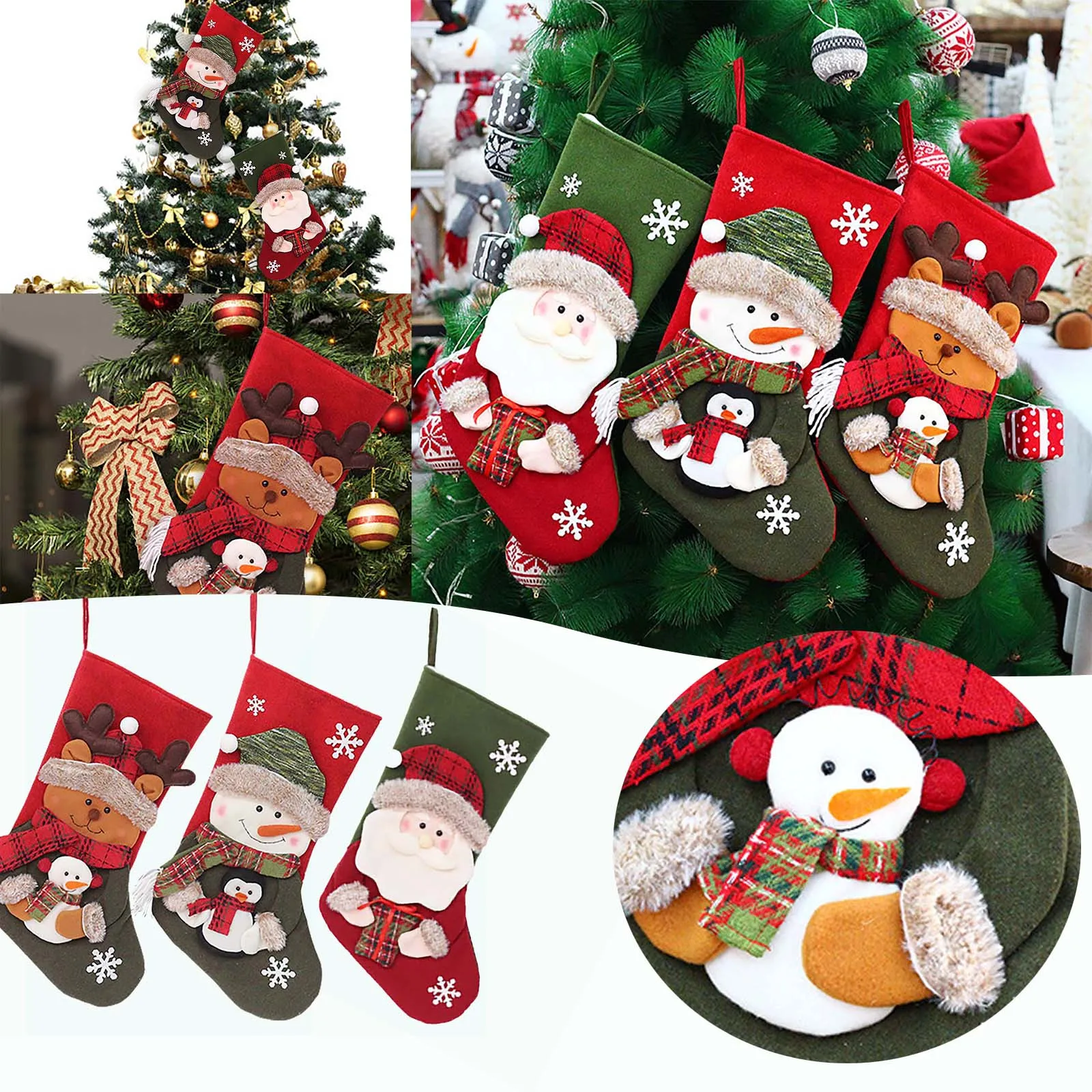 

Personalized Christmas Stock 3D Santa Snowman Reindeer Stocking for Christmas Fireplace Hangings for Family Holiday Season Décor